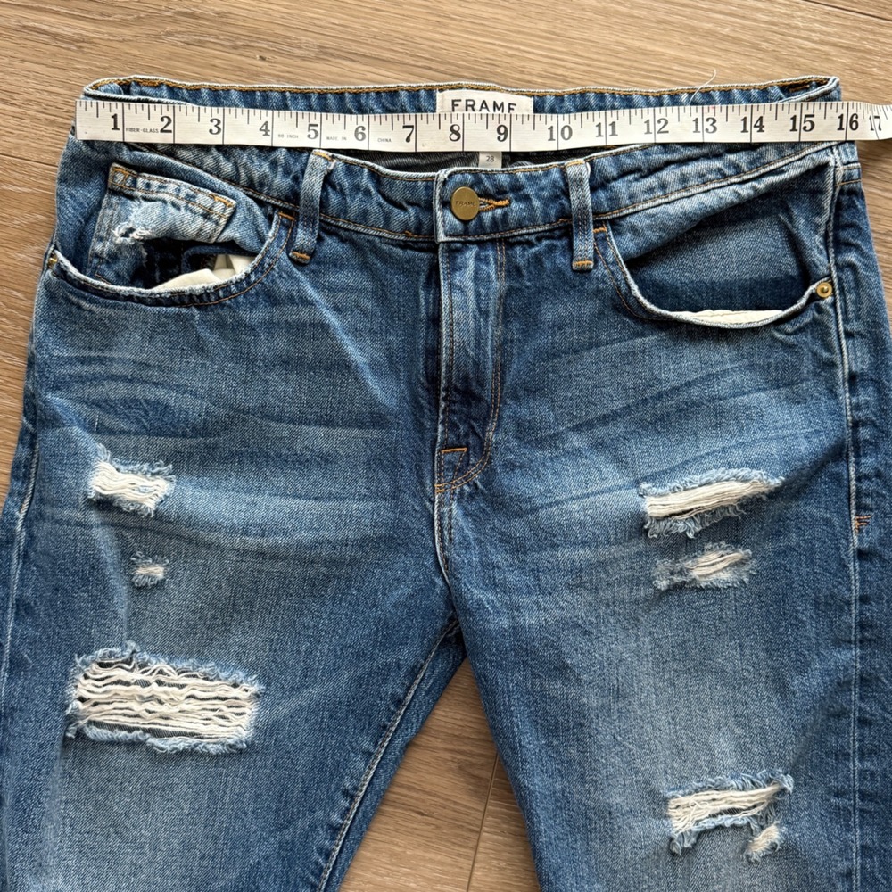 FRAME Denim Le Grand Garçon "Westminster" Distressed Jeans - Size 28 (size 6) - Picture 9 of 9